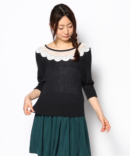 mystic（ミスティック）の「クロッシュレース襟プルオーバー（ニット/セーター・レディース・オフホワイト/グレー/サックスブルー/レッド/ネイビー・ﾌﾘ-）」の12枚目の写真