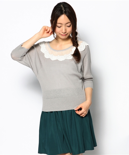 mystic（ミスティック）の「クロッシュレース襟プルオーバー（ニット/セーター・レディース・オフホワイト/グレー/サックスブルー/レッド/ネイビー・ﾌﾘ-）」の13枚目の写真