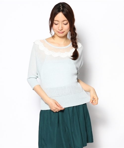 mystic（ミスティック）の「クロッシュレース襟プルオーバー（ニット/セーター・レディース・オフホワイト/グレー/サックスブルー/レッド/ネイビー・ﾌﾘ-）」の15枚目の写真