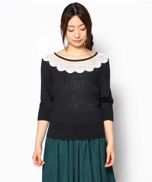 mystic（ミスティック）の「クロッシュレース襟プルオーバー（ニット/セーター・レディース・オフホワイト/グレー/サックスブルー/レッド/ネイビー・ﾌﾘ-）」の6枚目の写真