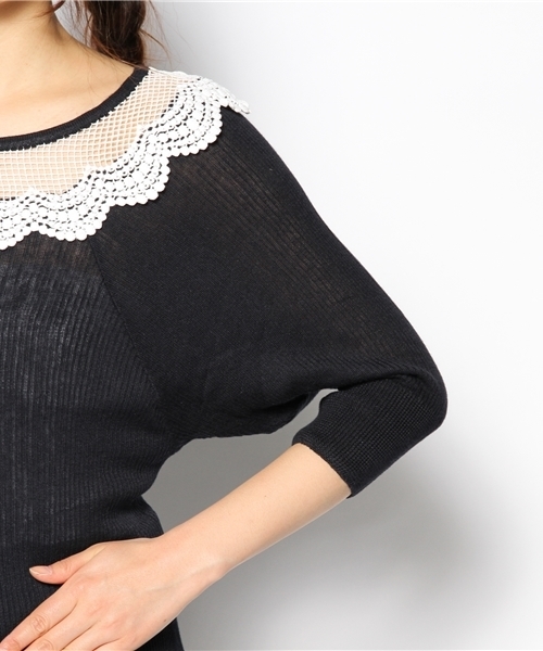 mystic（ミスティック）の「クロッシュレース襟プルオーバー（ニット/セーター・レディース・オフホワイト/グレー/サックスブルー/レッド/ネイビー・ﾌﾘ-）」の9枚目の写真