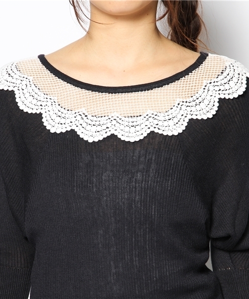 mystic（ミスティック）の「クロッシュレース襟プルオーバー（ニット/セーター・レディース・オフホワイト/グレー/サックスブルー/レッド/ネイビー・ﾌﾘ-）」の10枚目の写真