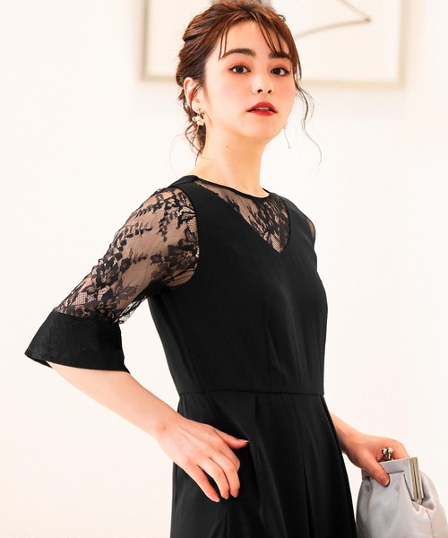 【セール】レース袖オールインワン 結婚式ワンピース パンツドレス（パンツドレス）｜Fashion Letter（ファッションレター）の