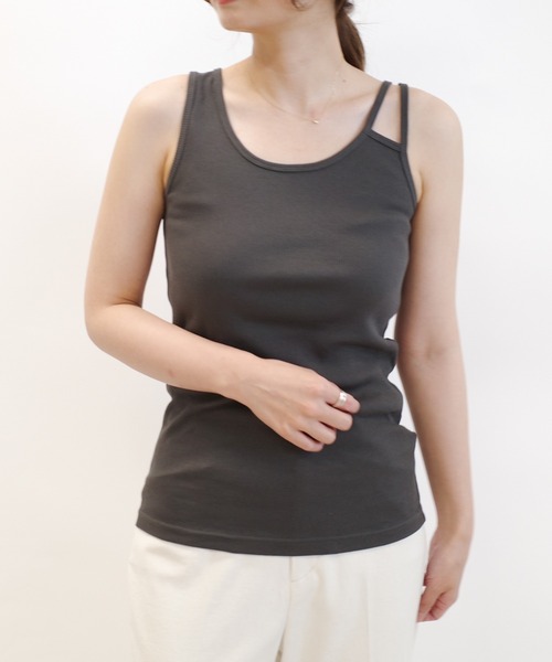 DouDou(ドゥドゥ)の「Wストラップ2WAYタンク2(タンクトップ・レディース・ライトグレー/オフホワイト/チャコールグレー・FREE)」の1枚目の写真