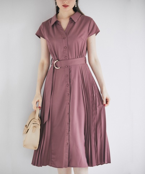 tocco closet(トッコ クローゼット)の「ベルト付きサイドプリーツシャツワンピース(ワンピース・レディース・ベージュ/グレイッシュブルー/パープル系その他/ミント・M)」の4枚目の写真