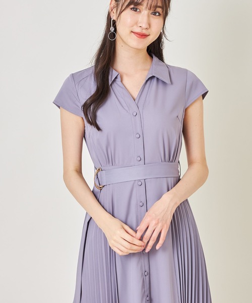 tocco closet(トッコ クローゼット)の「ベルト付きサイドプリーツシャツワンピース(ワンピース・レディース・ベージュ/グレイッシュブルー/パープル系その他/ミント・M)」の15枚目の写真