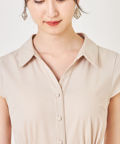 tocco closet(トッコ クローゼット)の「ベルト付きサイドプリーツシャツワンピース(ワンピース・レディース・ベージュ/グレイッシュブルー/パープル系その他/ミント・M)」の5枚目の写真