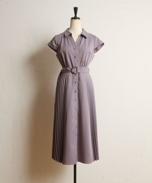 tocco closet(トッコ クローゼット)の「ベルト付きサイドプリーツシャツワンピース(ワンピース・レディース・ベージュ/グレイッシュブルー/パープル系その他/ミント・M)」の9枚目の写真