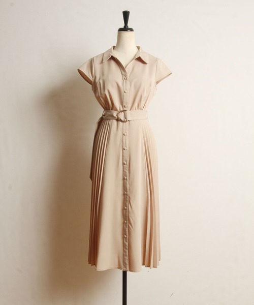 tocco closet(トッコ クローゼット)の「ベルト付きサイドプリーツシャツワンピース(ワンピース・レディース・ベージュ/グレイッシュブルー/パープル系その他/ミント・M)」の6枚目の写真