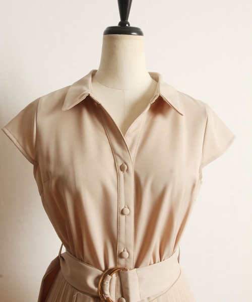 tocco closet(トッコ クローゼット)の「ベルト付きサイドプリーツシャツワンピース(ワンピース・レディース・ベージュ/グレイッシュブルー/パープル系その他/ミント・M)」の21枚目の写真