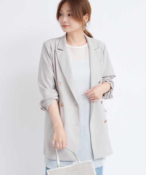 DouDou（ドゥドゥ）の「金ボタンWジャケット（テーラードジャケット・レディース・イエロー/ベージュ・FREE）」の7枚目の写真