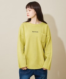 CUBE SUGAR（キューブシュガー）の「裏毛ピグメント染め編立柄リブ刺繍ロングＴシャツ（Tシャツ/カットソー）」