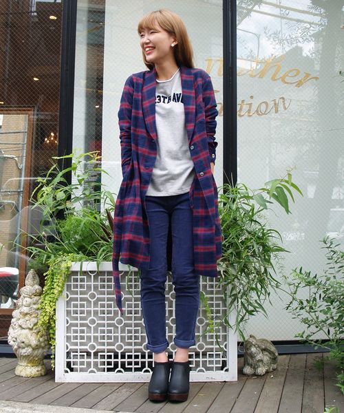 Another Edition（アナザーエディション）の「コットンチェックガウンシャツ/AE C/CHK GOWN SHT（シャツ/ブラウス・レディース・ブラウン/コバルトブルー/ネイビー・フリー）」の3枚目の写真