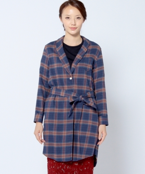 Another Edition（アナザーエディション）の「コットンチェックガウンシャツ/AE C/CHK GOWN SHT（シャツ/ブラウス・レディース・ブラウン/コバルトブルー/ネイビー・フリー）」の4枚目の写真