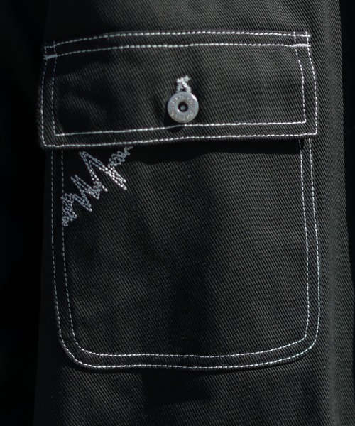 Perushu（ペルーシュ）の「配置ステッチルーズカバーオール(セットアップ着用可)（デニムジャケット・メンズ・ブラック/ダークグリーン/オフホワイト/サックスブルー・MEDIUM/LARGE）」の21枚目の写真