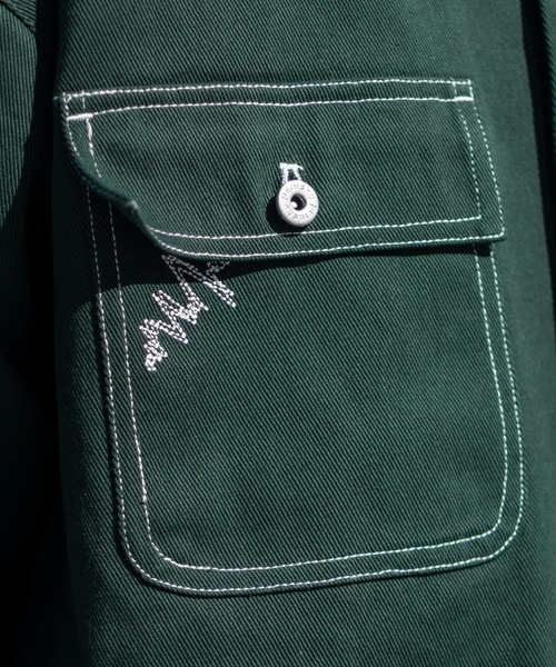 Perushu（ペルーシュ）の「配置ステッチルーズカバーオール(セットアップ着用可)（デニムジャケット・メンズ・ブラック/ダークグリーン/オフホワイト/サックスブルー・MEDIUM/LARGE）」の16枚目の写真