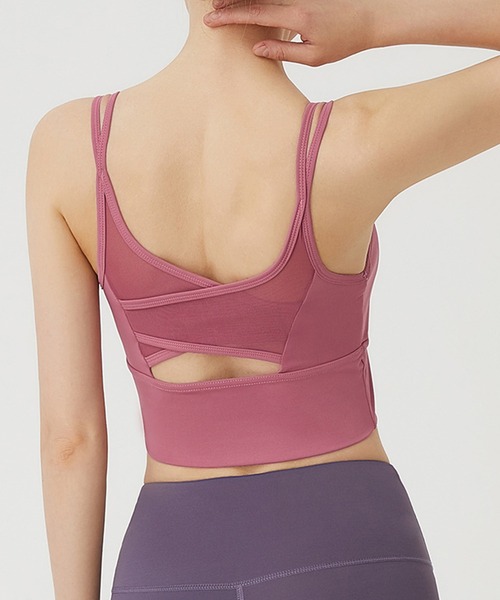 FREE BLUES（フリーブルース）の「バッククロス ヨガフィットネススポーツブラ ピラティス トレーニング ランニング（スポーツブラ・レディース・ブルーグレー/ライトパープル/ブラック/ピンク・L/M/XL）」の15枚目の写真