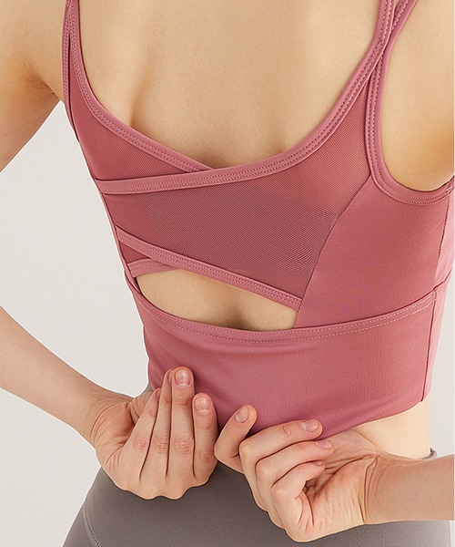 FREE BLUES（フリーブルース）の「バッククロス ヨガフィットネススポーツブラ ピラティス トレーニング ランニング（スポーツブラ・レディース・ブルーグレー/ライトパープル/ブラック/ピンク・L/M/XL）」の16枚目の写真