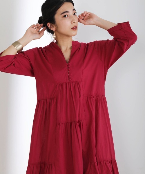 Bou Jeloud（ブージュルード）の「イレギュラーティアードコットンワンピース（ワンピース・レディース・ピンク系その他/カーキ/ブラック・38）」の6枚目の写真