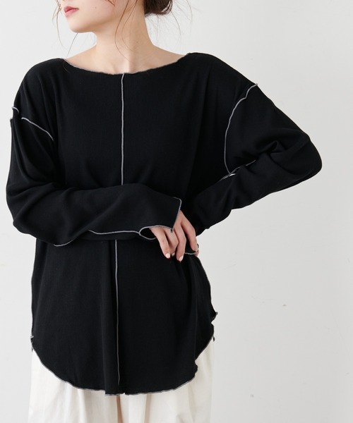 PUAL CE CIN(ピュアルセシン)の「綿麻テレコプルオーバー(Tシャツ/カットソー・レディース・ホワイト/ベージュ/グレー・FREE)」の1枚目の写真