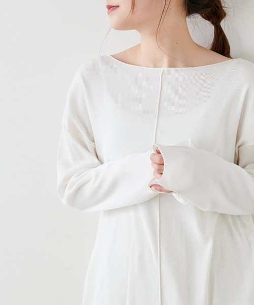 PUAL CE CIN(ピュアルセシン)の「綿麻テレコプルオーバー(Tシャツ/カットソー・レディース・ホワイト/ベージュ/グレー・FREE)」の3枚目の写真