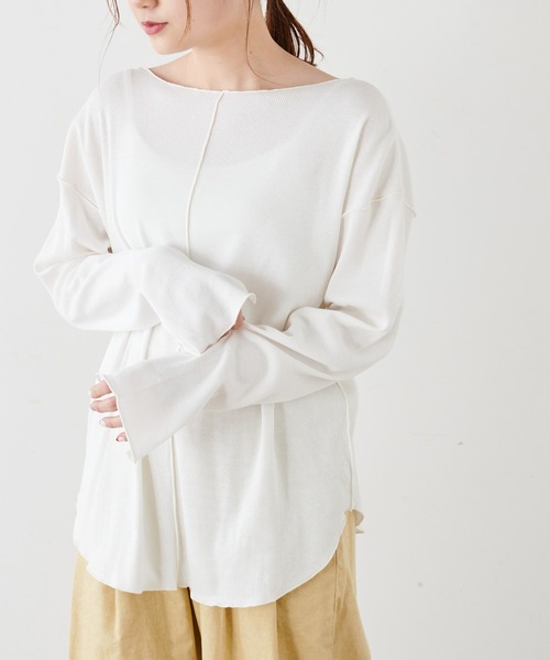 PUAL CE CIN(ピュアルセシン)の「綿麻テレコプルオーバー(Tシャツ/カットソー・レディース・ホワイト/ベージュ/グレー・FREE)」の4枚目の写真