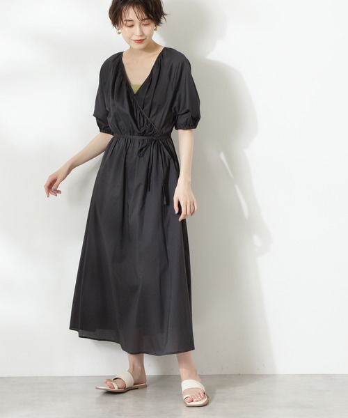 N.（N. Natural Beauty Basic）（エヌエヌナチュラルビューティーベーシック）の「◆コットンローンラップワンピース（ワンピース・レディース・カーキ/ブルー/スミクロ/モーブ系・MEDIUM）」の2枚目の写真