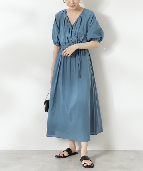 N.（N. Natural Beauty Basic）（エヌエヌナチュラルビューティーベーシック）の「◆コットンローンラップワンピース（ワンピース・レディース・カーキ/ブルー/スミクロ/モーブ系・MEDIUM）」の3枚目の写真