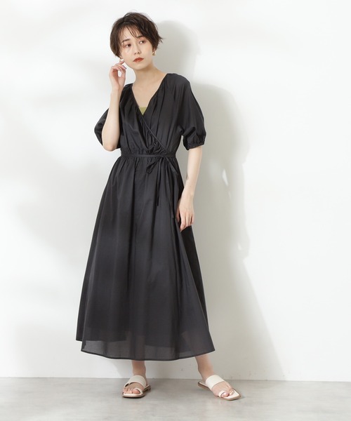 N.（N. Natural Beauty Basic）（エヌエヌナチュラルビューティーベーシック）の「◆コットンローンラップワンピース（ワンピース・レディース・カーキ/ブルー/スミクロ/モーブ系・MEDIUM）」の7枚目の写真