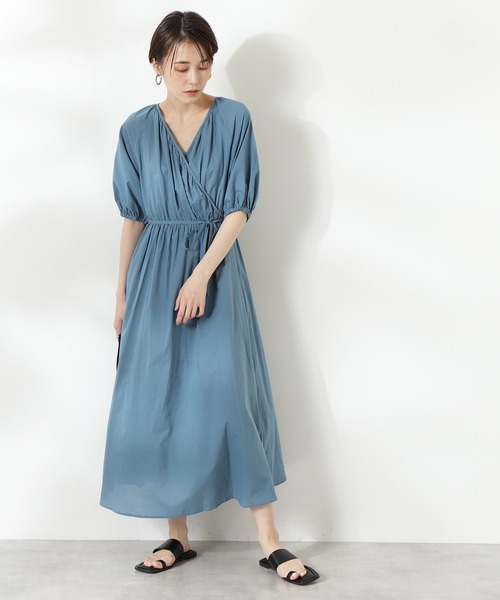 N.（N. Natural Beauty Basic）（エヌエヌナチュラルビューティーベーシック）の「◆コットンローンラップワンピース（ワンピース・レディース・カーキ/ブルー/スミクロ/モーブ系・MEDIUM）」の6枚目の写真