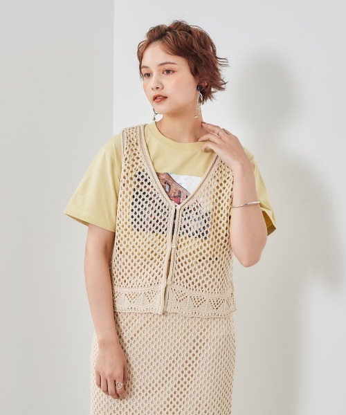 cepo（セポ）の「２ＷＡＹスカシアミベスト（ベスト・レディース・ブラック/イエロー/オフホワイト・M）」の2枚目の写真