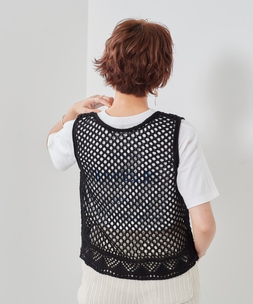 cepo（セポ）の「２ＷＡＹスカシアミベスト（ベスト・レディース・ブラック/イエロー/オフホワイト・M）」の4枚目の写真