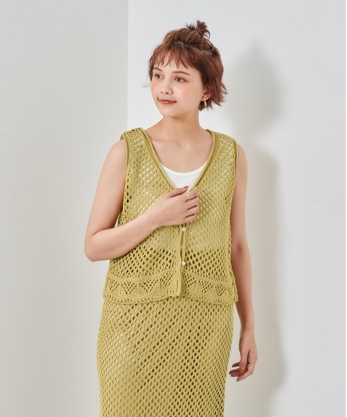 cepo（セポ）の「２ＷＡＹスカシアミベスト（ベスト・レディース・ブラック/イエロー/オフホワイト・M）」の7枚目の写真