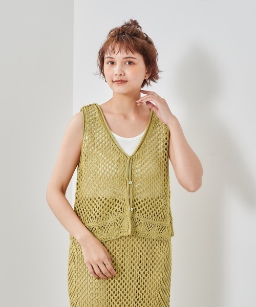 cepo（セポ）の「２ＷＡＹスカシアミベスト（ベスト・レディース・ブラック/イエロー/オフホワイト・M）」の8枚目の写真