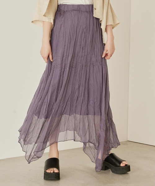 mikke（ミッケ）の「シアープリーツアシメトリースカート（スカート・レディース・パープル/オレンジ/アイボリー・FREE）」の3枚目の写真