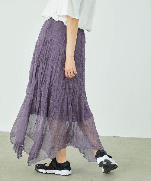 mikke（ミッケ）の「シアープリーツアシメトリースカート（スカート・レディース・パープル/オレンジ/アイボリー・FREE）」の22枚目の写真