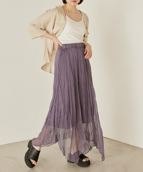 mikke（ミッケ）の「シアープリーツアシメトリースカート（スカート・レディース・パープル/オレンジ/アイボリー・FREE）」の14枚目の写真