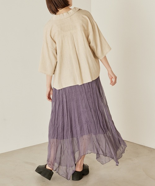 mikke（ミッケ）の「シアープリーツアシメトリースカート（スカート・レディース・パープル/オレンジ/アイボリー・FREE）」の15枚目の写真