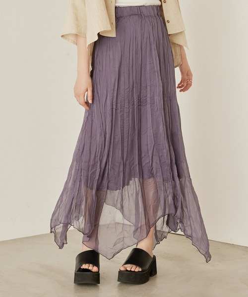 mikke（ミッケ）の「シアープリーツアシメトリースカート（スカート・レディース・パープル/オレンジ/アイボリー・FREE）」の10枚目の写真