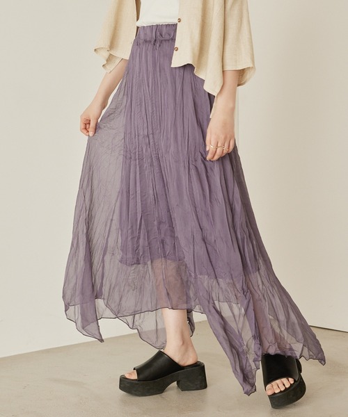 mikke（ミッケ）の「シアープリーツアシメトリースカート（スカート・レディース・パープル/オレンジ/アイボリー・FREE）」の11枚目の写真