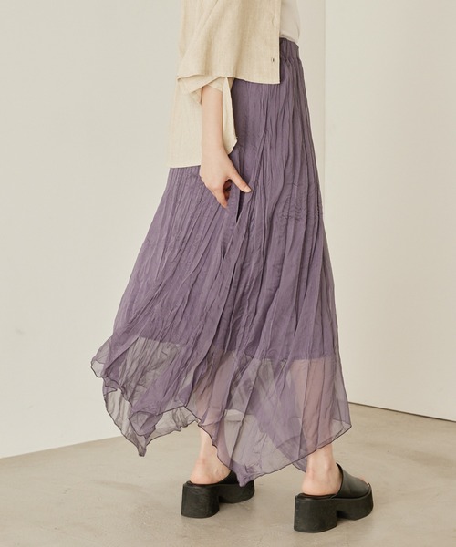 mikke（ミッケ）の「シアープリーツアシメトリースカート（スカート・レディース・パープル/オレンジ/アイボリー・FREE）」の12枚目の写真