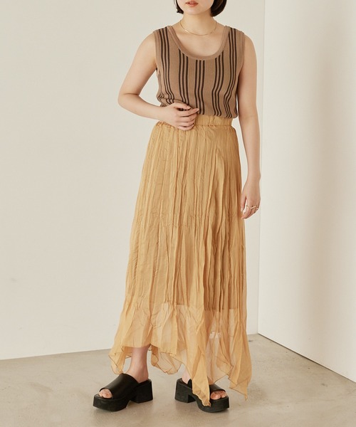 mikke（ミッケ）の「シアープリーツアシメトリースカート（スカート・レディース・パープル/オレンジ/アイボリー・FREE）」の19枚目の写真