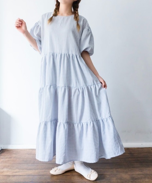 nemne store（ネンネストア）の「アップルパイを焼くティアードワンピース（ワンピース・レディース・アイボリー/ブルー/グリーン/ベージュ・フリー）」の4枚目の写真