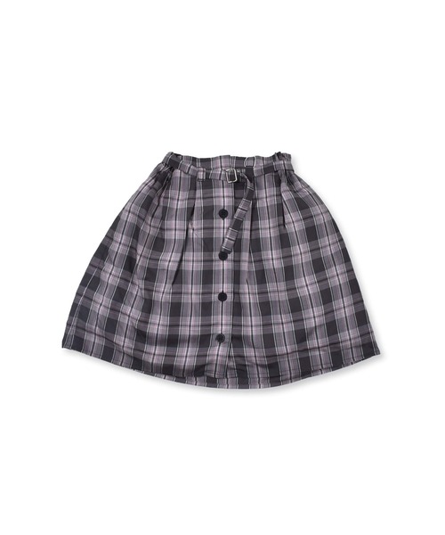BeBe（ベベ）の「BeBe/ベルト付きビエラチェックボタンひざ上丈タックスカート（90~150cm）（スカート・キッズ・ベージュ/グレー・150/140/130/110/120/100/90）」の2枚目の写真
