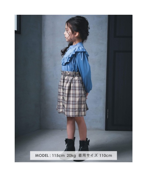 BeBe（ベベ）の「BeBe/ベルト付きビエラチェックボタンひざ上丈タックスカート（90~150cm）（スカート・キッズ・ベージュ/グレー・150/140/130/110/120/100/90）」の19枚目の写真
