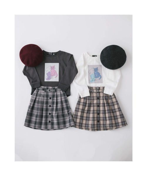 BeBe（ベベ）の「BeBe/ベルト付きビエラチェックボタンひざ上丈タックスカート（90~150cm）（スカート・キッズ・ベージュ/グレー・150/140/130/110/120/100/90）」の17枚目の写真