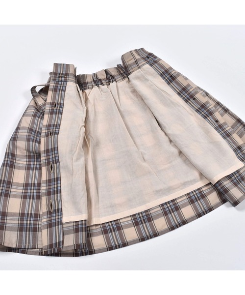 BeBe（ベベ）の「BeBe/ベルト付きビエラチェックボタンひざ上丈タックスカート（90~150cm）（スカート・キッズ・ベージュ/グレー・150/140/130/110/120/100/90）」の5枚目の写真