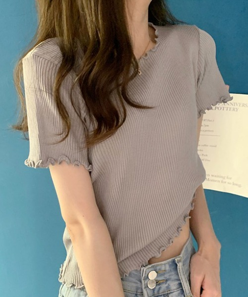 Bifrost（ビフレスト）の「メロウ半袖トップス（Tシャツ/カットソー・レディース・ホワイト/ブラック/パープル/ライトグリーン/ライトグレー・F）」の9枚目の写真