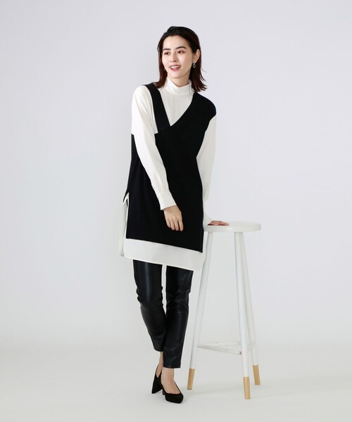 CAST:(キャストコロン)の「ハイネックシャツコンビニット(ニット/セーター・レディース・ブラック・M/S)」の2枚目の写真