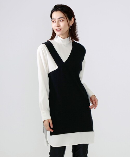 CAST:(キャストコロン)の「ハイネックシャツコンビニット(ニット/セーター・レディース・ブラック・M/S)」の3枚目の写真